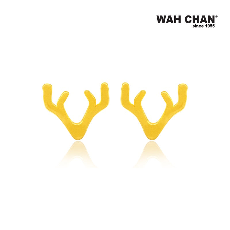 WAH CHAN 916 Gold Screw Back Earrings - Deer Antler (OSE1070)