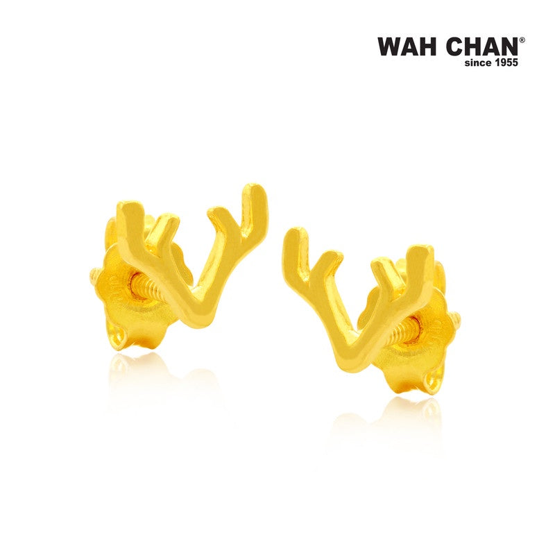 WAH CHAN 916 Gold Screw Back Earrings - Deer Antler (OSE1070)