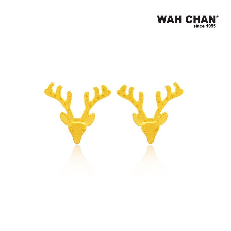 WAH CHAN 916 Gold Screw Back Earrings - Deer Antler (OSE1071)