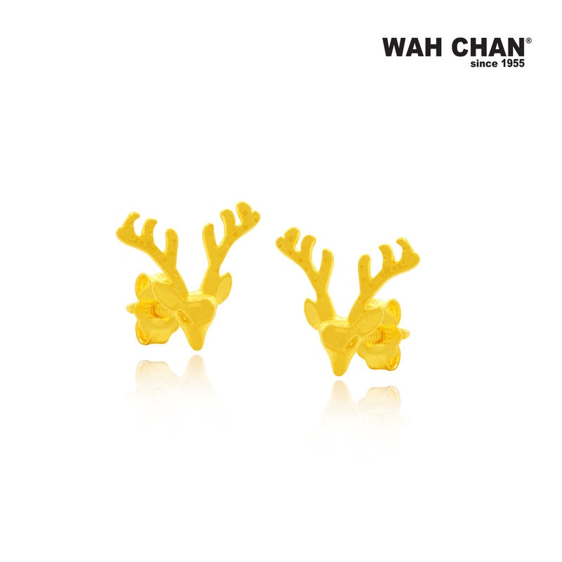 WAH CHAN 916 Gold Screw Back Earrings - Deer Antler (OSE1071)