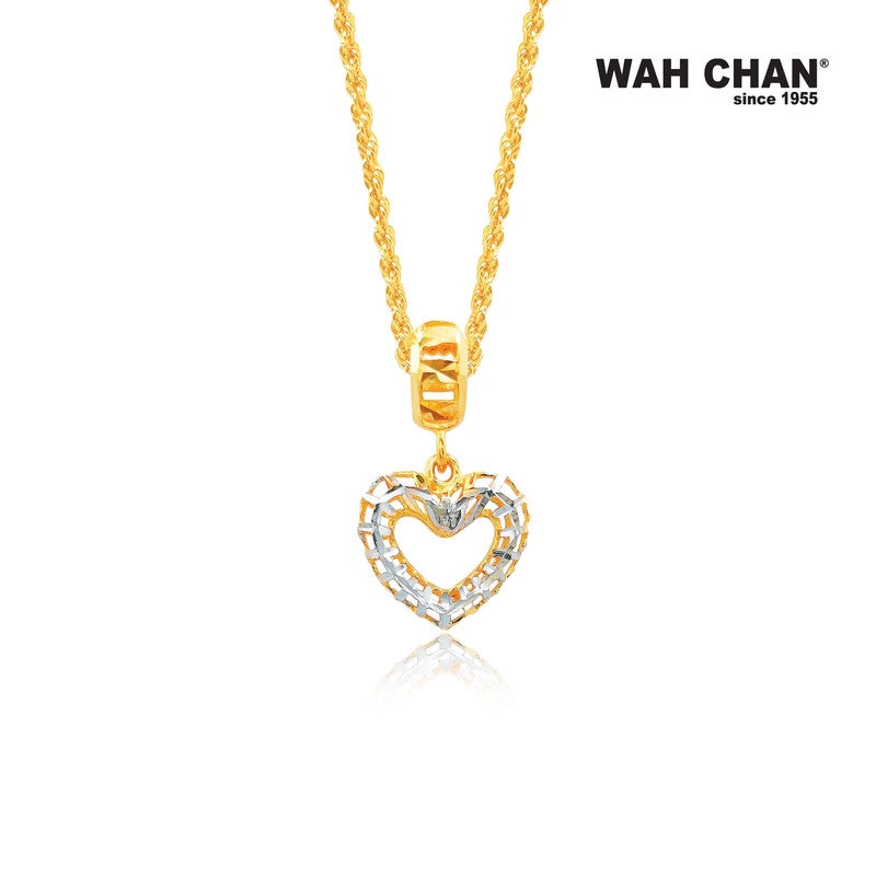 WAH CHAN 916 Gold Charm / Pendant with White Gold Plating - Heart (OSP1060)