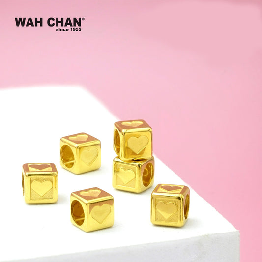 WAH CHAN 916 Gold Charm/ Pendant - HEART Matte Cube (OSP1291)