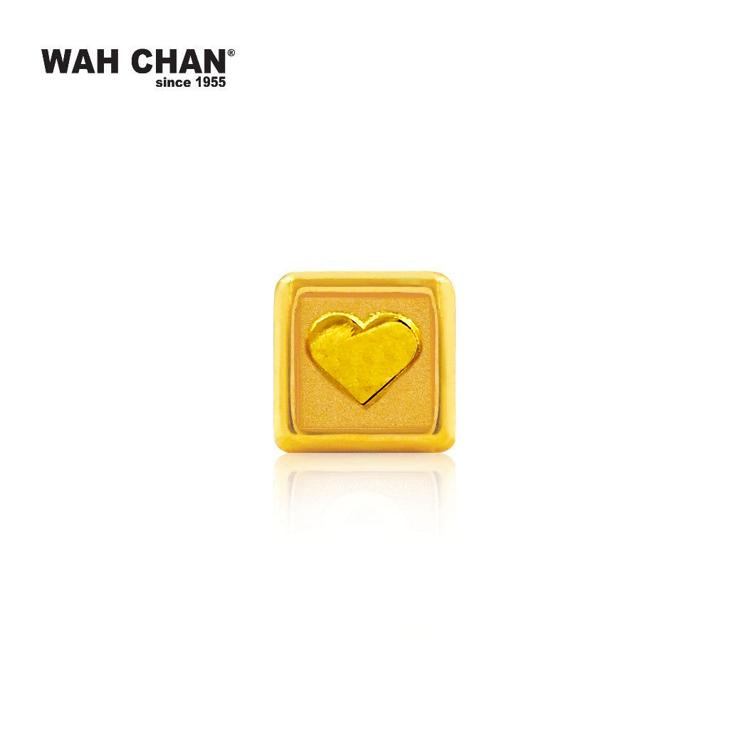 WAH CHAN 916 Gold Charm/ Pendant - HEART Matte Cube (OSP1291)