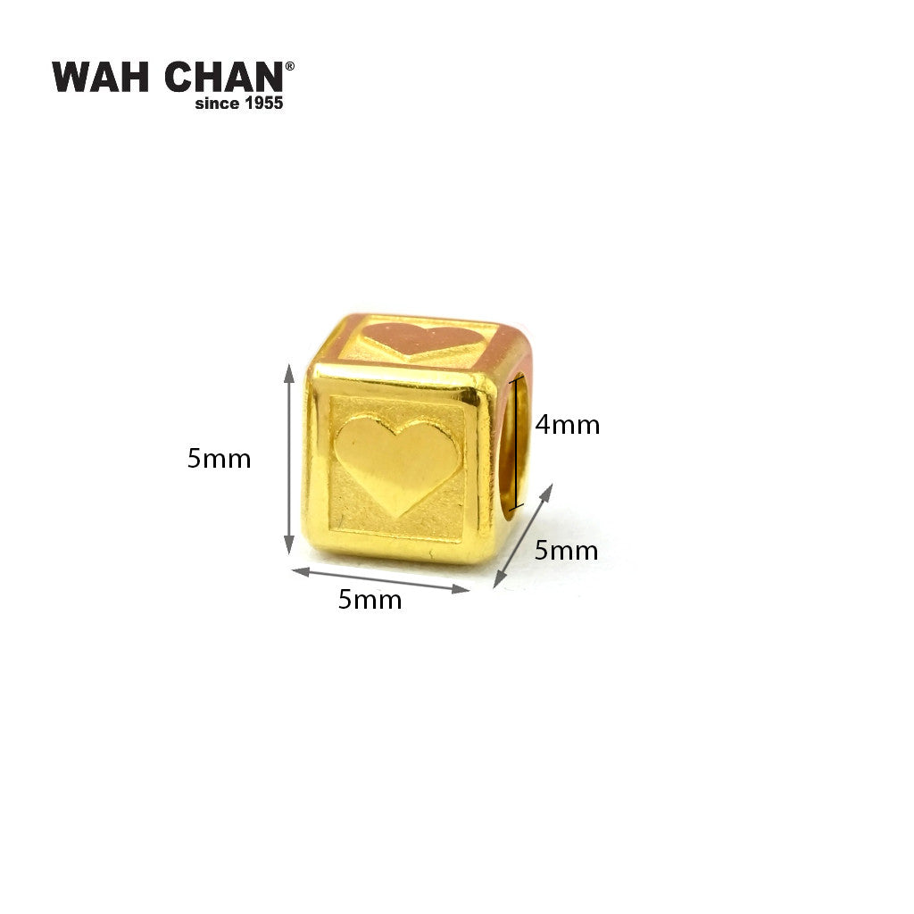 WAH CHAN 916 Gold Charm/ Pendant - HEART Matte Cube (OSP1291)