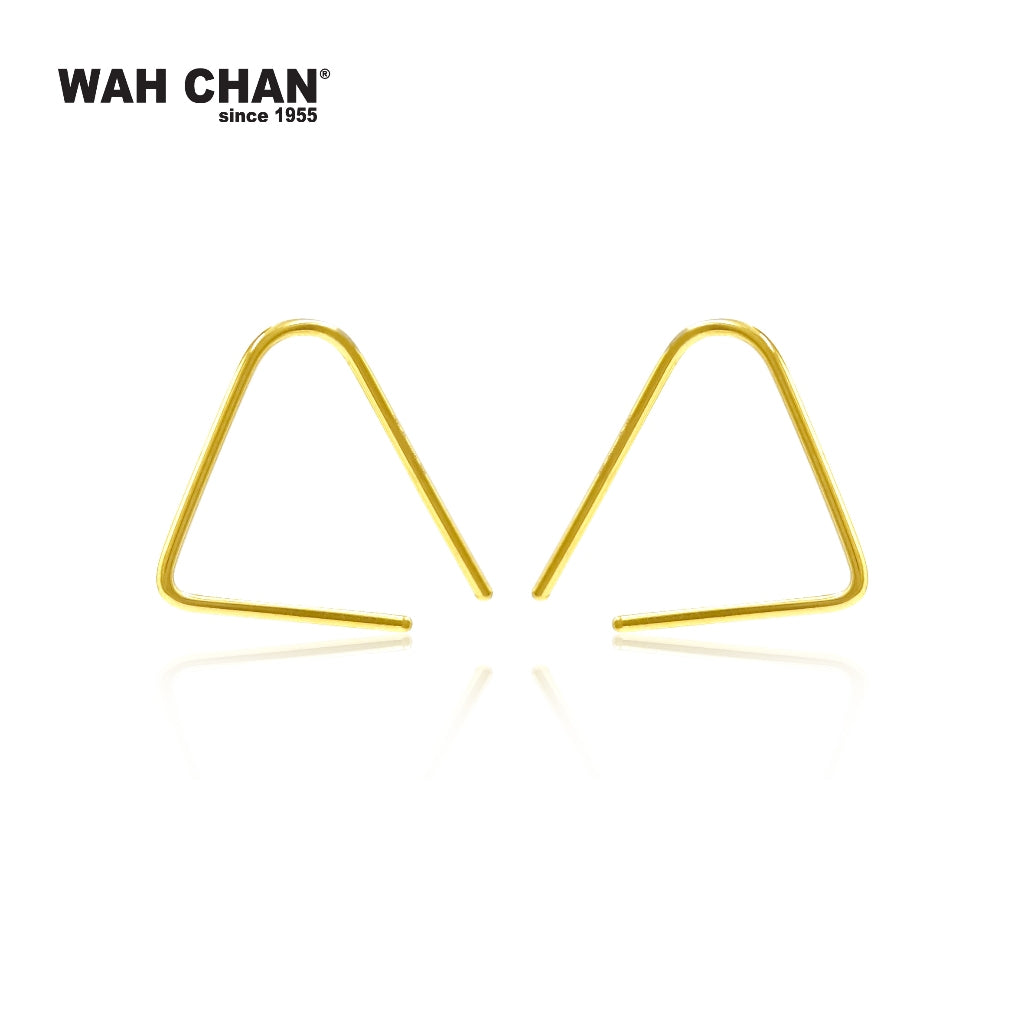 WAH CHAN 999 Gold Hook Earrings - Triangle Minimalist Design (E008)