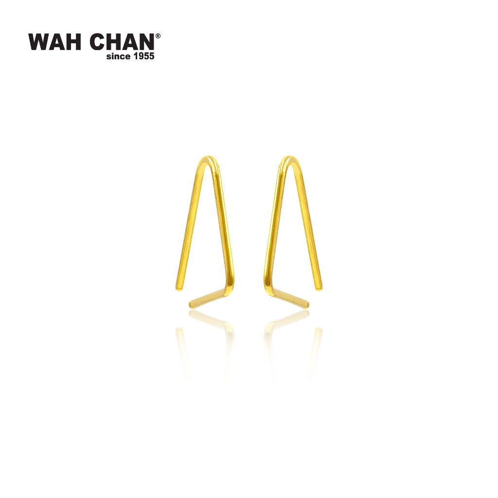 WAH CHAN 999 Gold Hook Earrings - Triangle Minimalist Design (E008)