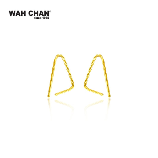 WAH CHAN 999 Gold Hook Earrings - Twist Triangle Design (E004)