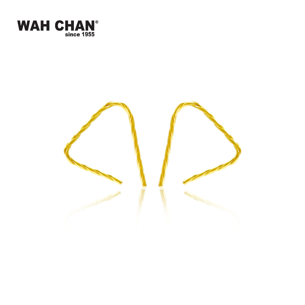 WAH CHAN 999 Gold Hook Earrings - Twist Triangle Design (E004)