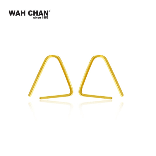 WAH CHAN 999 Gold Hook Earrings - Triangle Minimalist Design (E009)