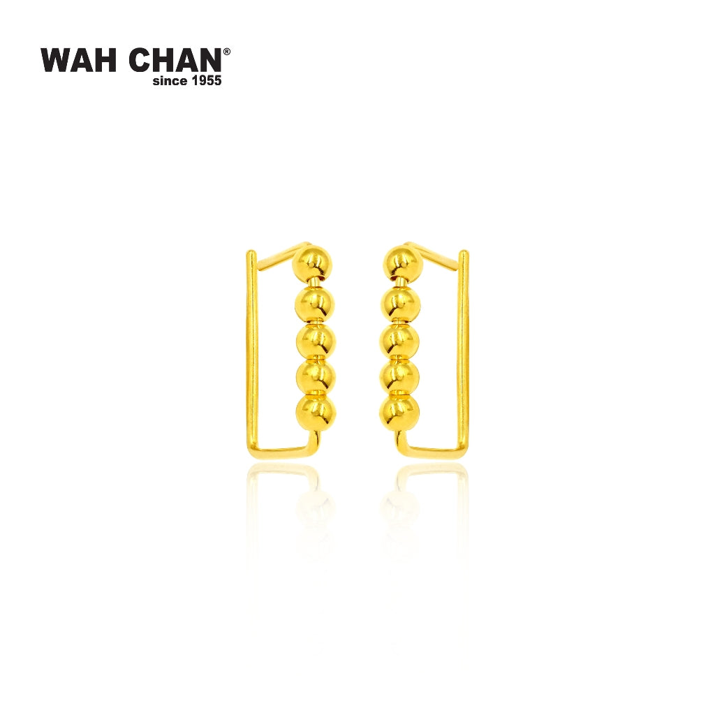 WAH CHAN 999 Gold Hook Earrings - Rectangle with Boba Design (E001)