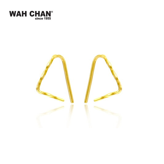 WAH CHAN 999 Gold Hook Earrings - Twist Triangle Design (E006)