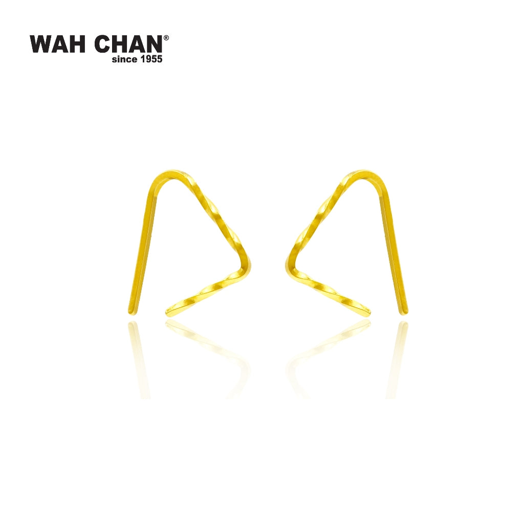 WAH CHAN 999 Gold Hook Earrings - Twist Triangle Design (E006)