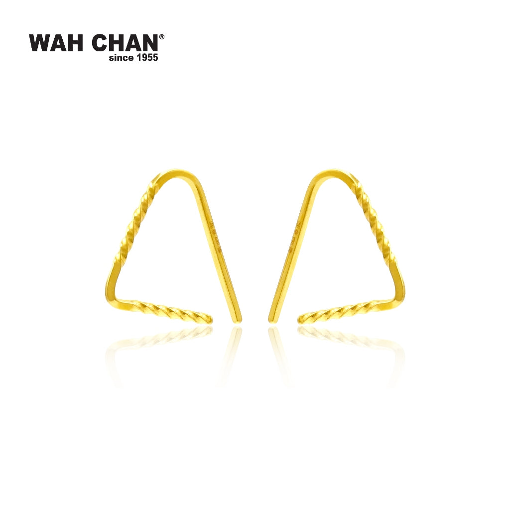 WAH CHAN 999 Gold Hook Earrings - Triangle Design (E007)