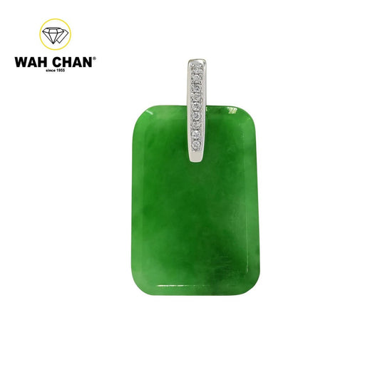 WAH CHAN Mother's Day "Blessed Harmony Jade " 18k White Gold Diamond Green Jade Pendant  (PJ02346-D01)