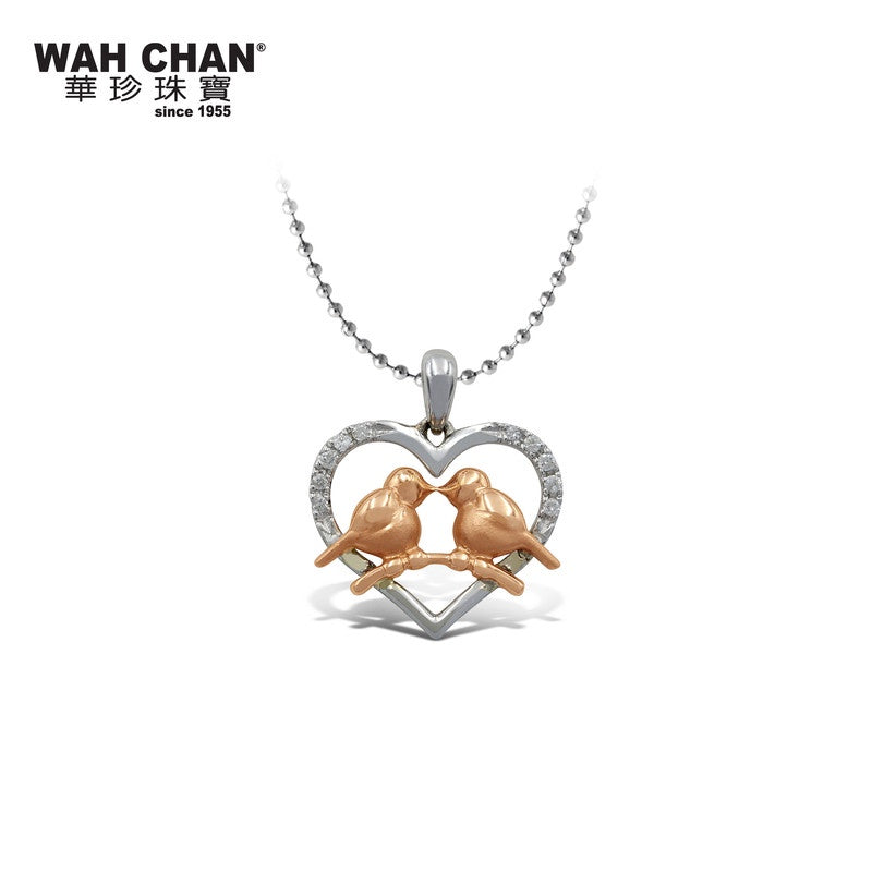 WAH CHAN "Love Birds" White Gold & Rose Gold Diamond Pendant (PLK02013-A01)