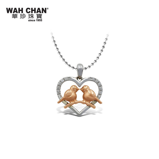 WAH CHAN "Love Birds" White Gold & Rose Gold Diamond Pendant (PLK02013-A01)
