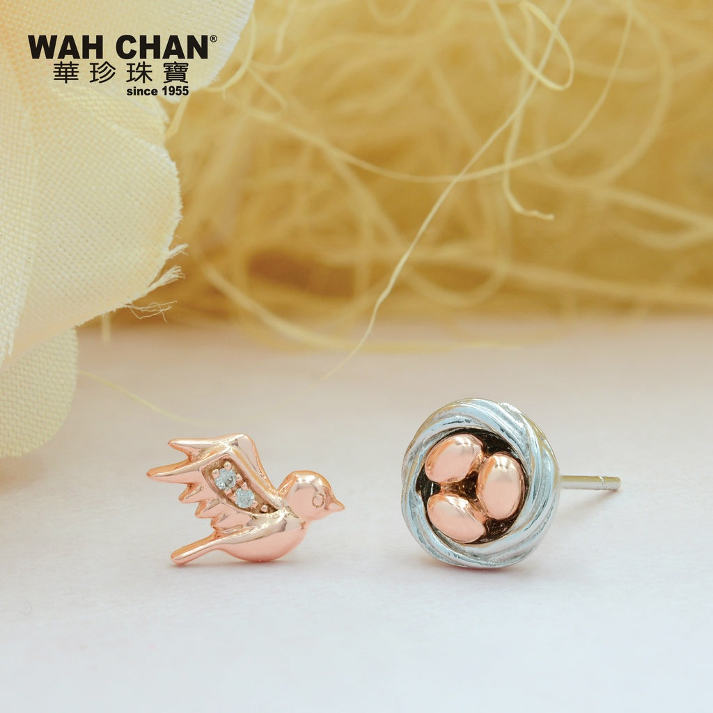 WAH CHAN "Love Birds" White Gold & Rose Gold Diamond Earrings (ELK00815-A01)
