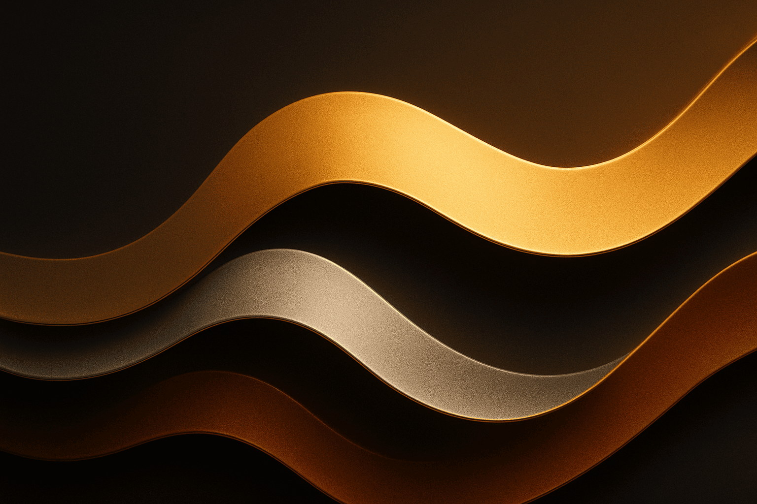 Abstract metallic waves in gold and silver tones representing the comparison of gold versus silver.