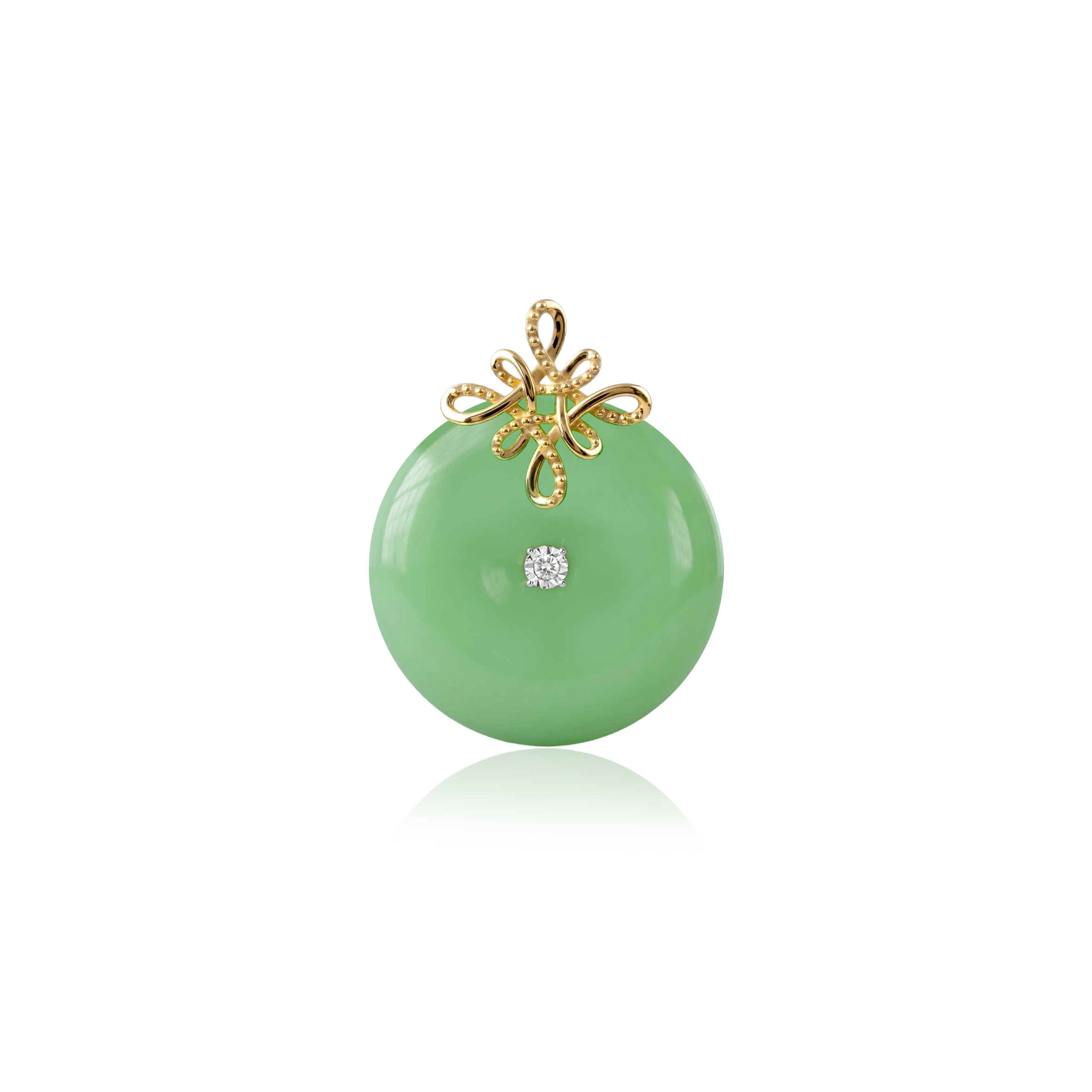 18K Yellow Gold Diamond Green Jade Pendant (PJ02876-B01) - Image 2