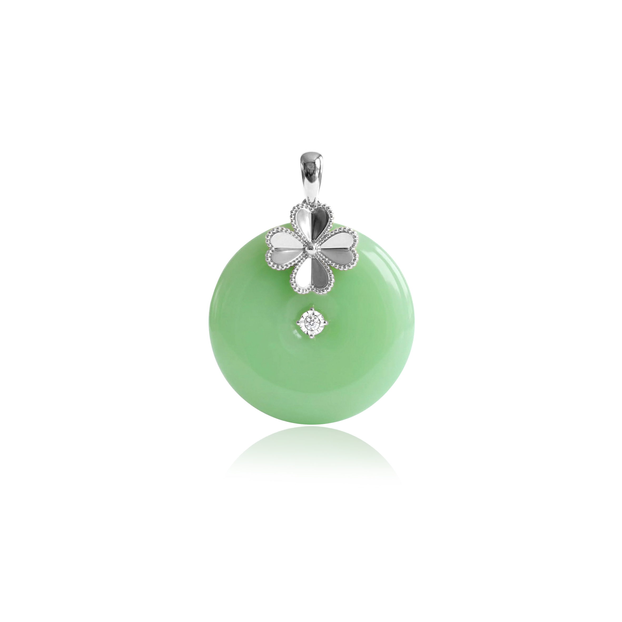 18K White Gold Diamond Green Jade Pendant (PJ02874-B02) - Image 2