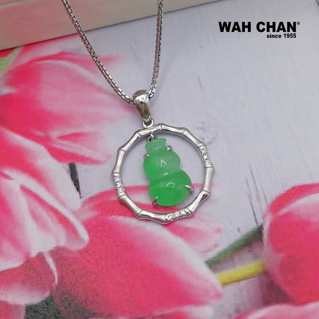 Mother's Day "Circle of Happiness" White Gold Diamond Jade Pendant 平安纳福葫芦玉吊坠 (PJ02186-A02) - Image 2