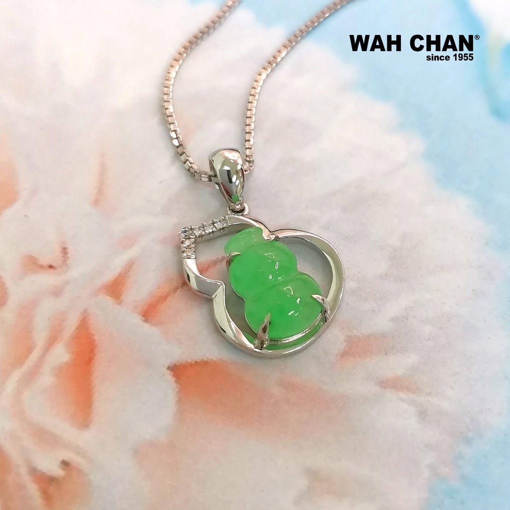 Mother's Day “Double Happiness” White Gold Diamond Jade Pendant 福禄相随葫芦玉吊坠 (PJ02187-A02) - Image 2