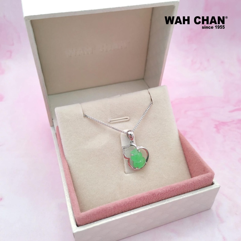 Mother's Day “Double Happiness” White Gold Diamond Jade Pendant 福禄相随葫芦玉吊坠 (PJ02187-A02) - Image 3