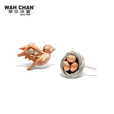 "Love Birds" White Gold & Rose Gold Diamond Earrings (ELK00815-A01)