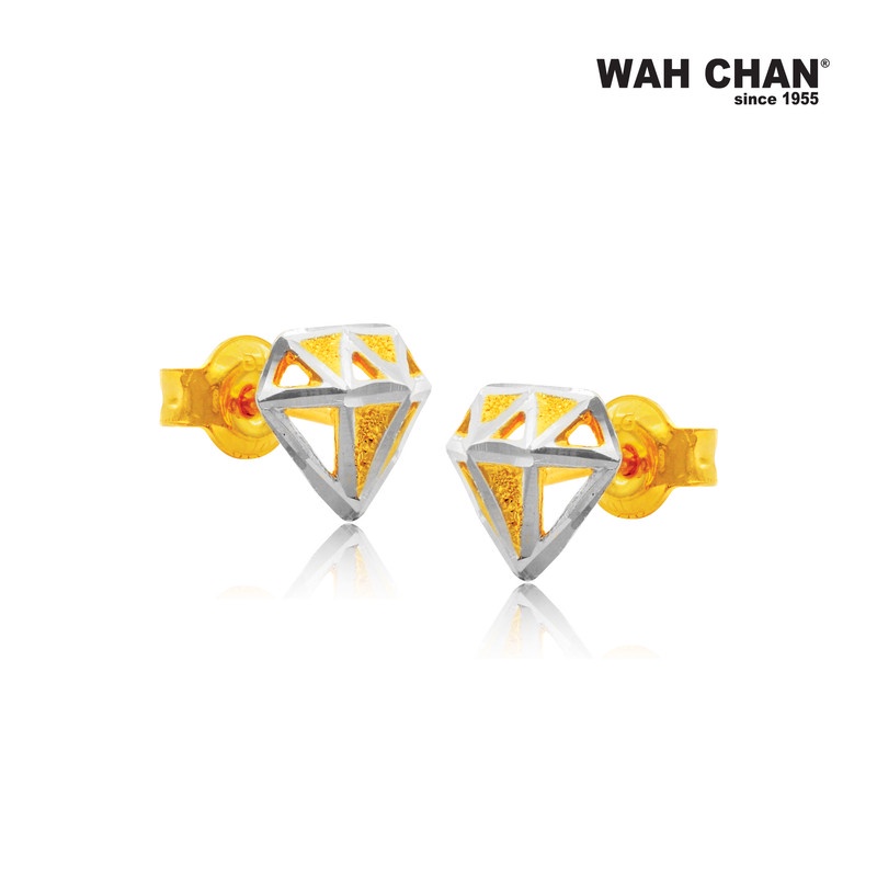 WAH CHAN 916 Gold Earrings with White Gold Plating (OSE1004) - Image 2