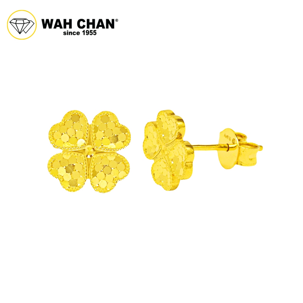 WAH CHAN 916 Gold Earrings - Honeycomb Clover With Heart Shape OSE1144 - Image 2