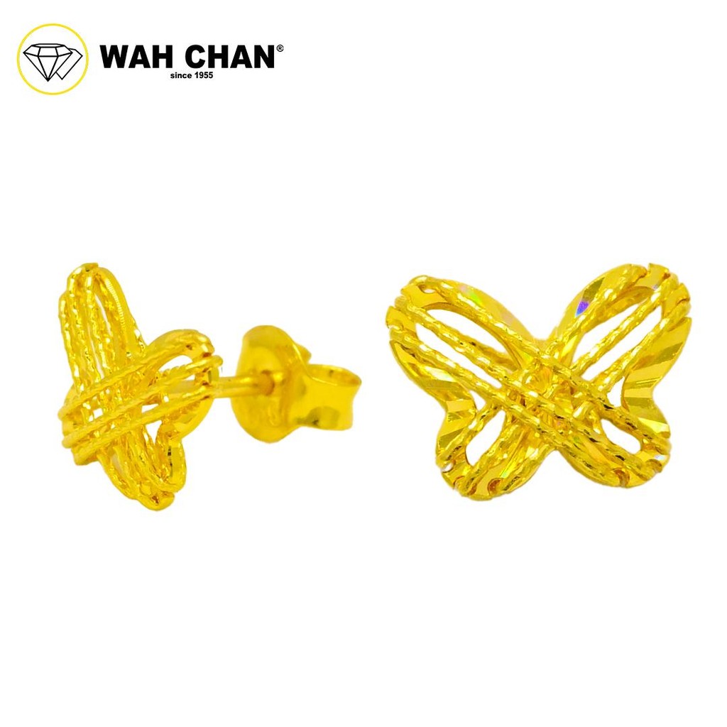 WAH CHAN 916 Gold Earrings - Vintage Retro Butterfly OSE1153 - Image 2