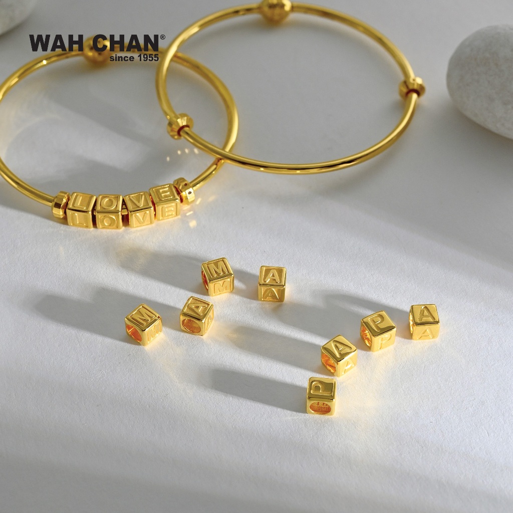 WAH CHAN 916 Gold Charm/ Pendant - ABC Alphabet Matte Cube (OSP1288) - Image 2