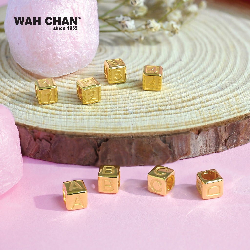 WAH CHAN 916 Gold Charm/ Pendant - ABC Alphabet Matte Cube (OSP1288) - Image 3