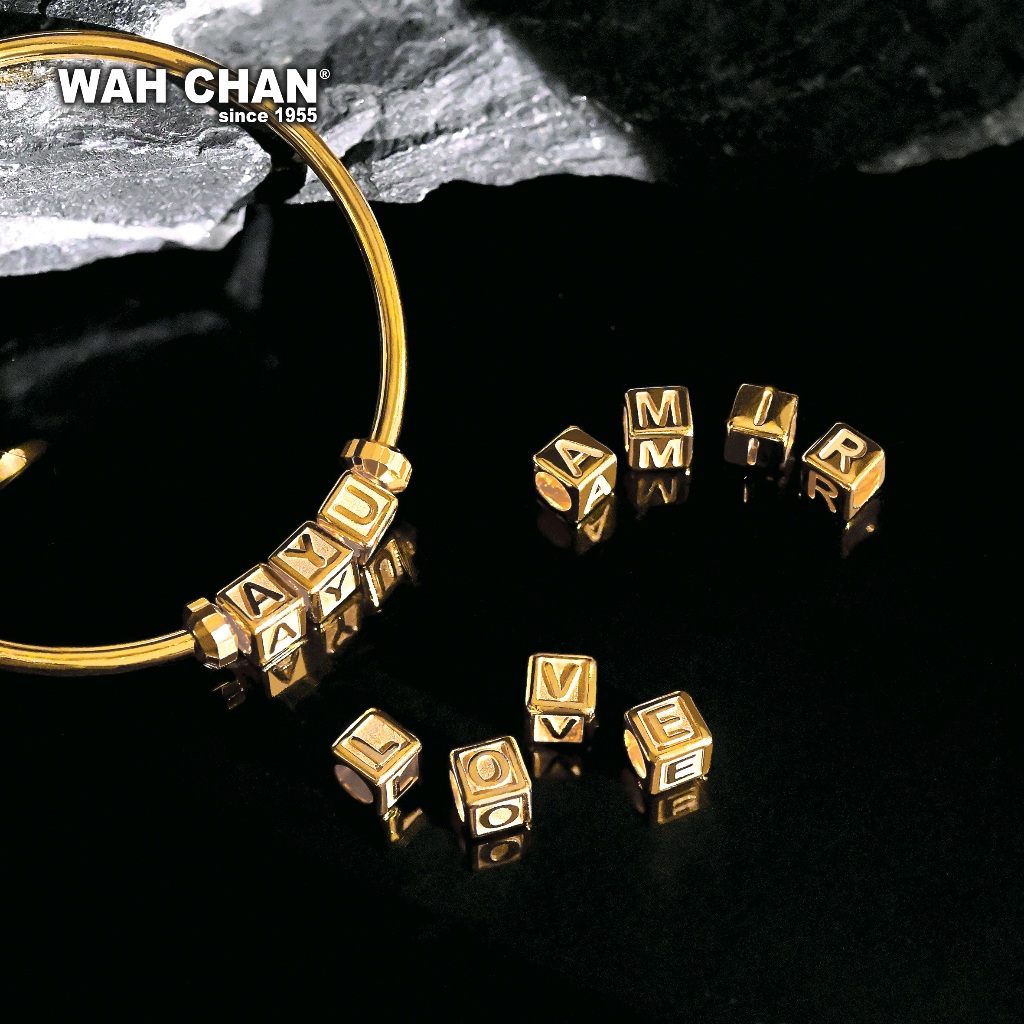 WAH CHAN 916 Gold Charm/ Pendant - ABC Alphabet Matte Cube (OSP1288) - Image 4