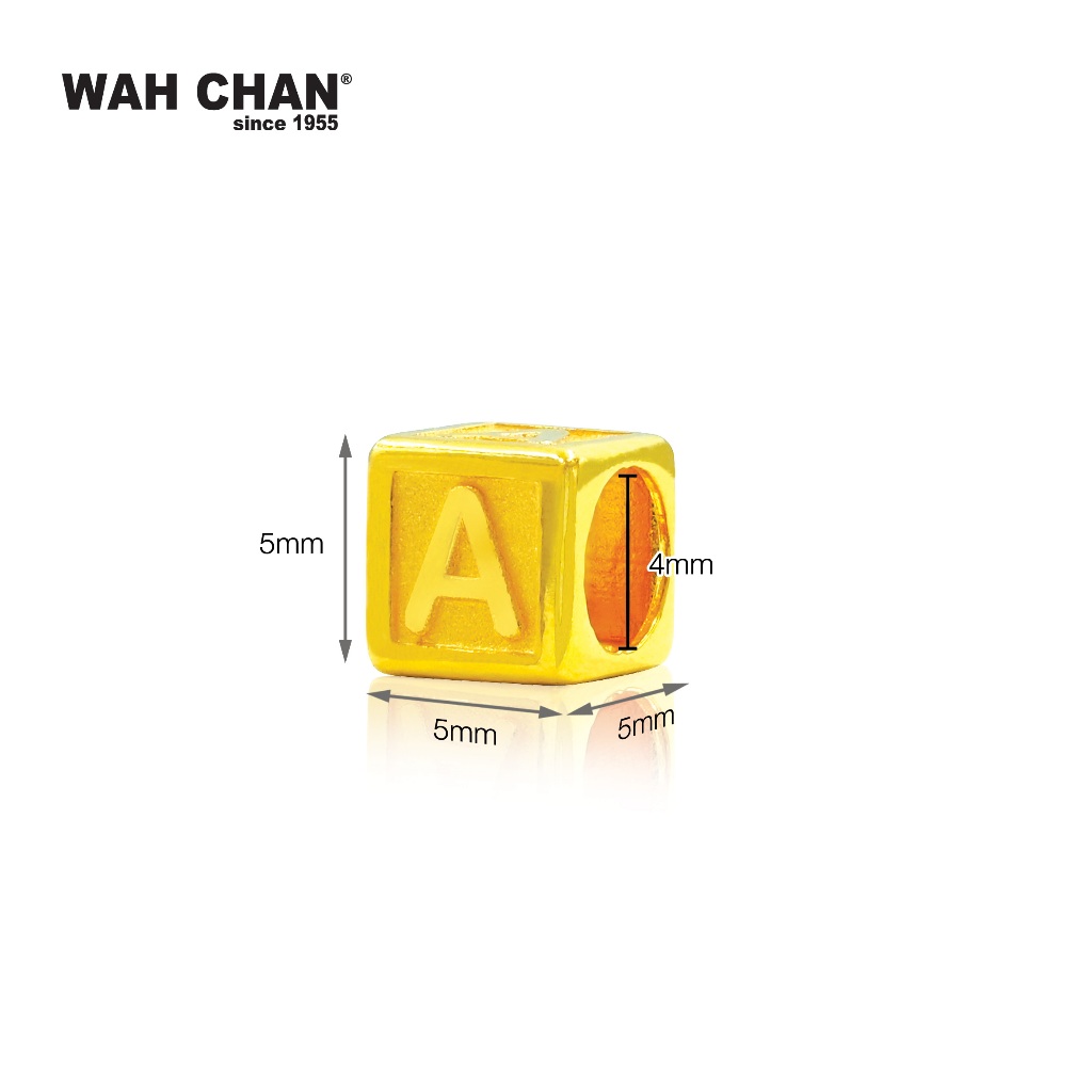 WAH CHAN 916 Gold Charm/ Pendant - ABC Alphabet Matte Cube (OSP1288) - Image 5