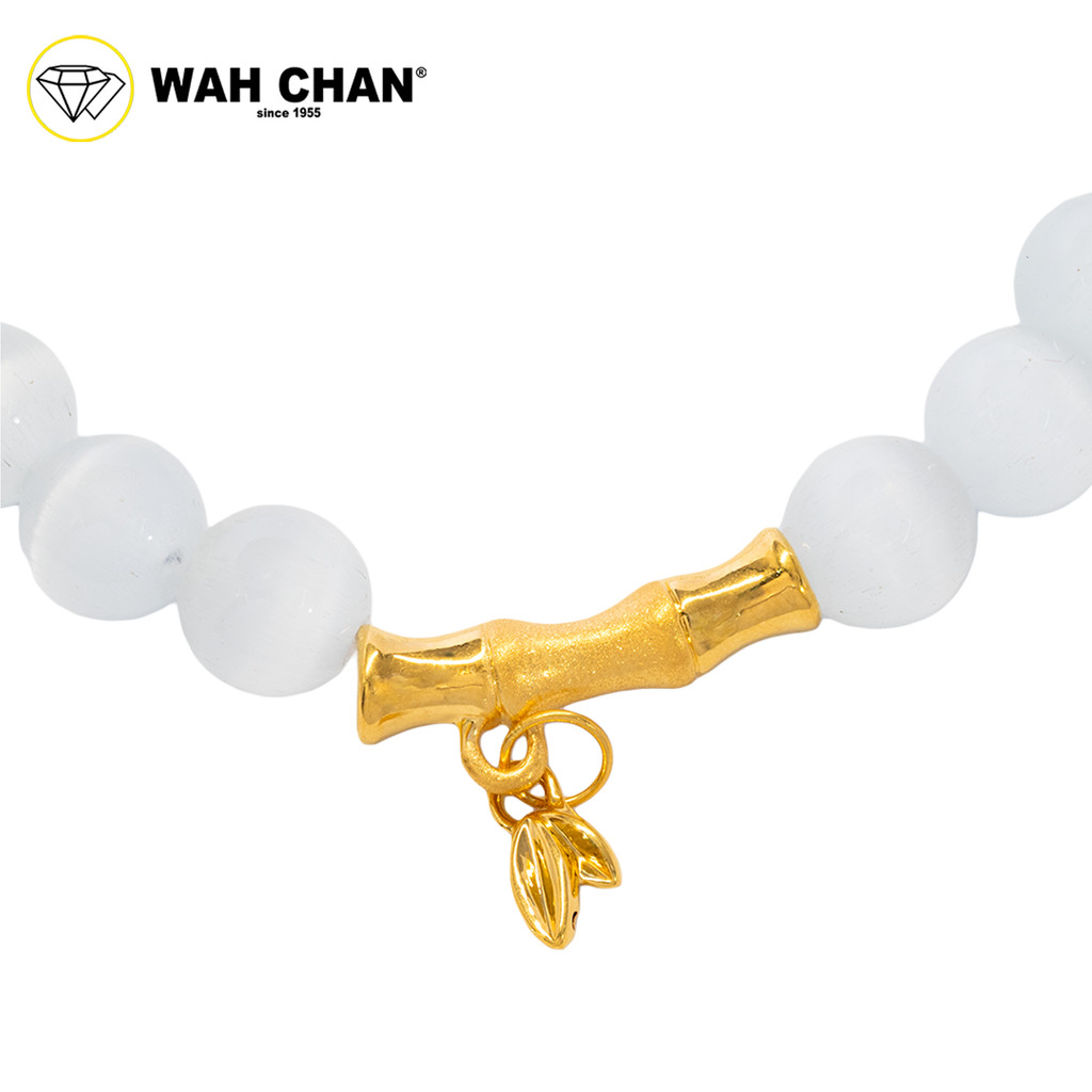 WAH CHAN 999 Gold Bamboo with White Cherry Crystal Bracelet J001-2 - Image 2