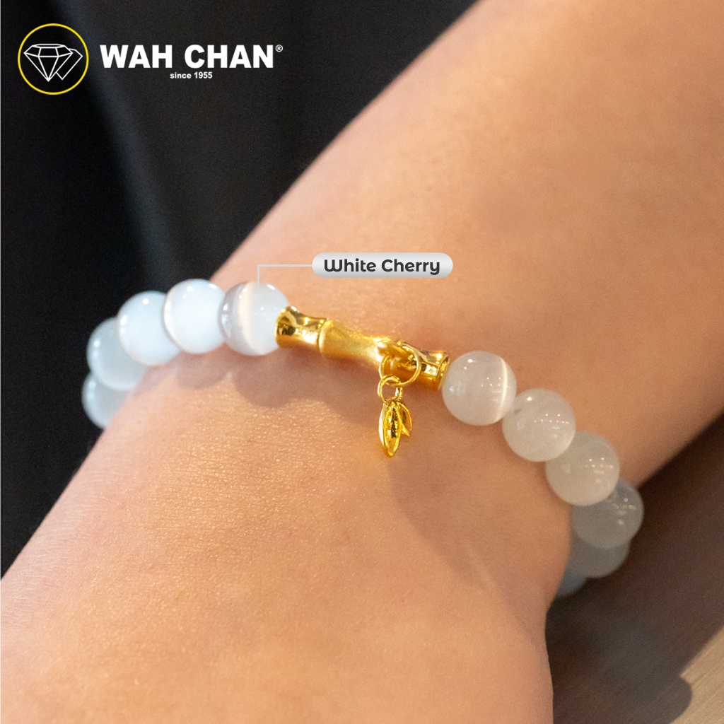 WAH CHAN 999 Gold Bamboo with White Cherry Crystal Bracelet J001-2 - Image 3