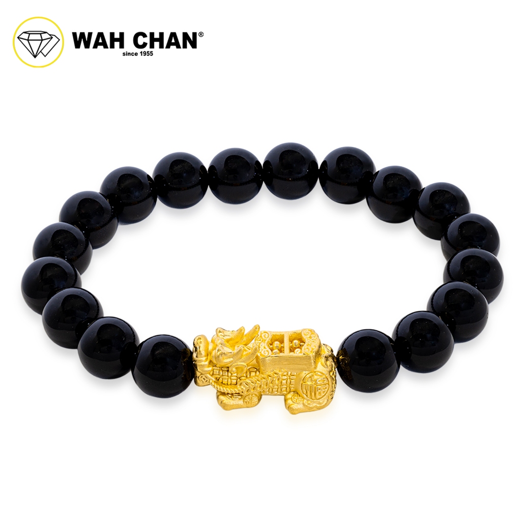 WAH CHAN 999 Gold Pendant - Dragon Pixiu Black Onyx Crystal Bracelet B35 - Image 3