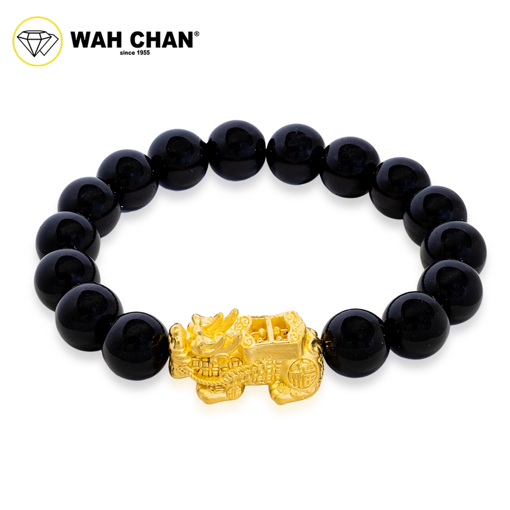 WAH CHAN 999 Gold Pendant - Dragon Pixiu Black Onyx Crystal Bracelet B35 - Image 4