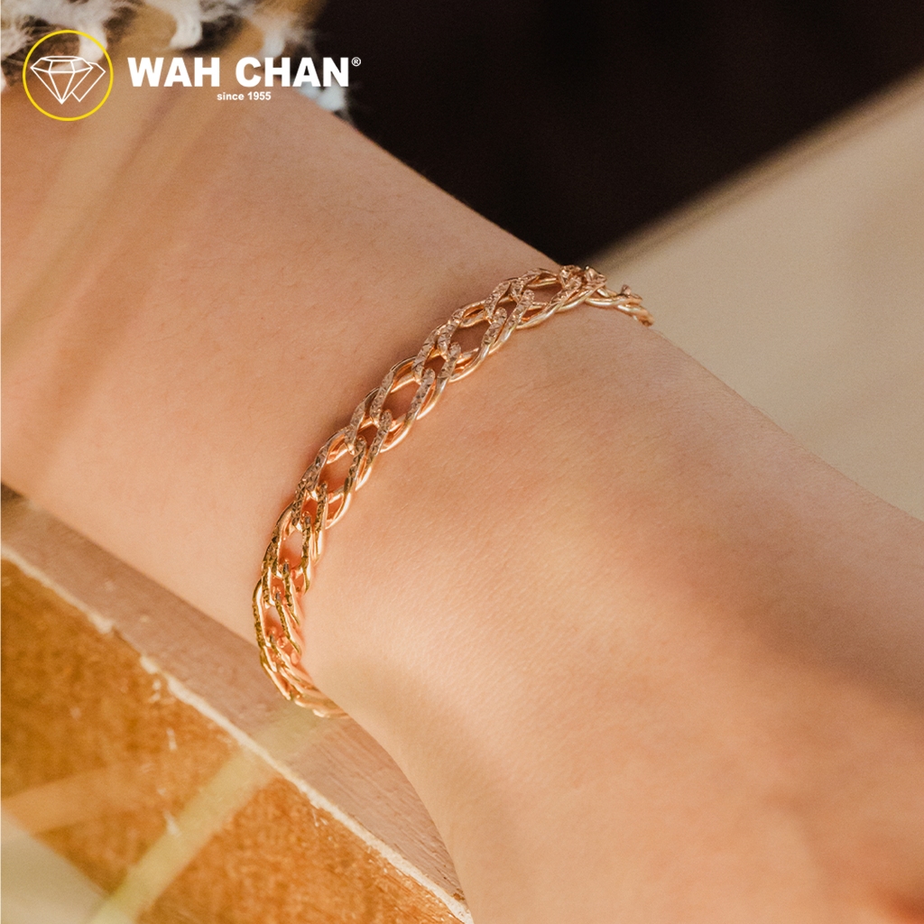 WAH CHAN S925 ITALIAN Silver Bracelet - Rombo Paved Rose Gold Adjustable N2B00028 - Image 2