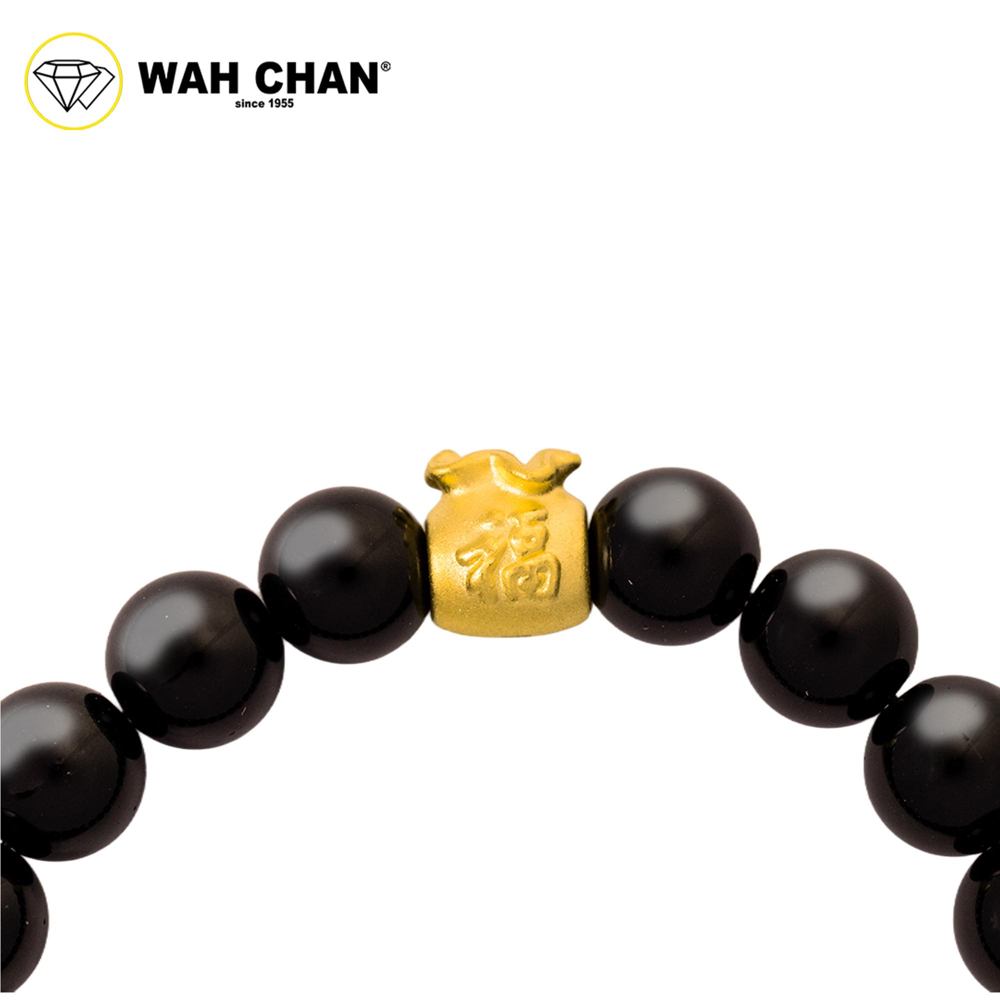 WAH CHAN 999 Gold Pendant - Fortune Bag with Black Onyx B66 - Image 2