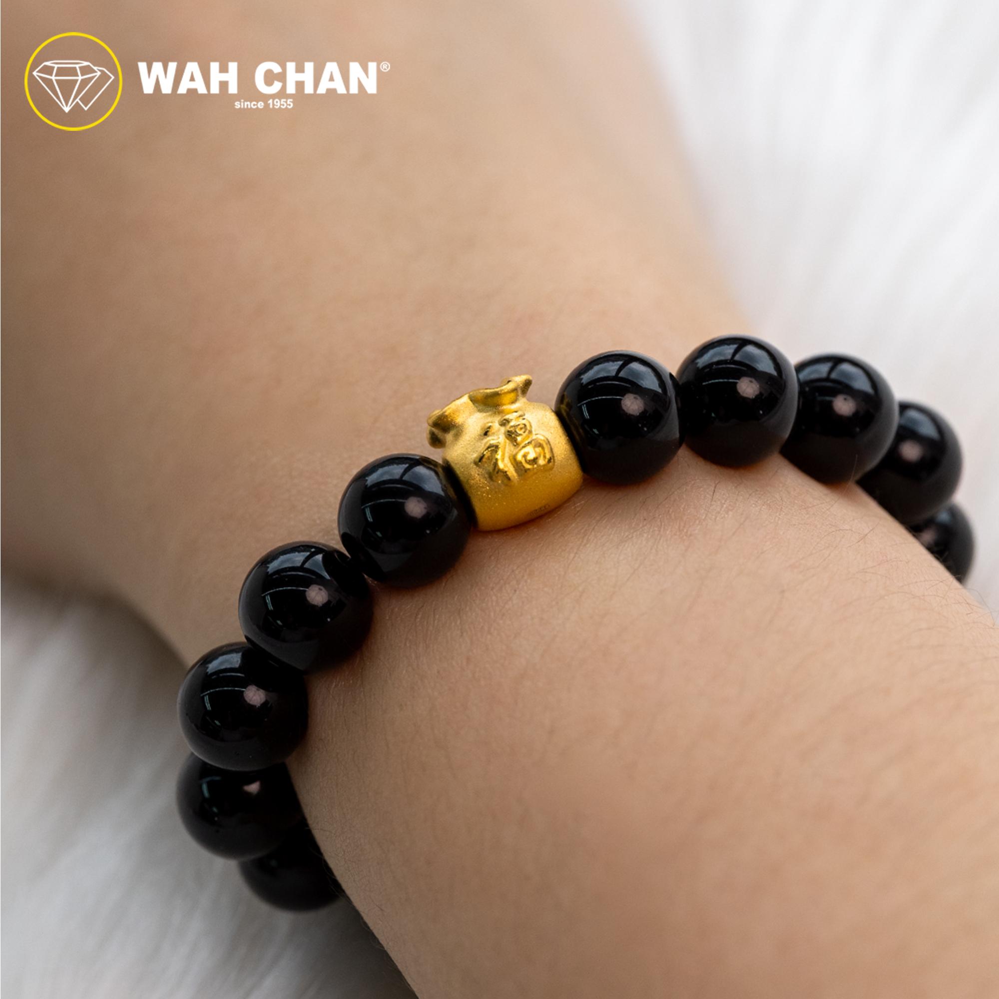 WAH CHAN 999 Gold Pendant - Fortune Bag with Black Onyx B66 - Image 4