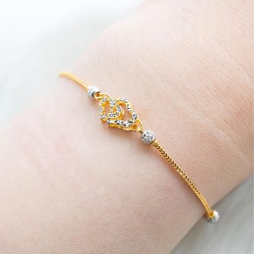 WAH CHAN 916 Gold Bracelet - Gelang Interlocked Heart Boba Double Mesin OSB1261