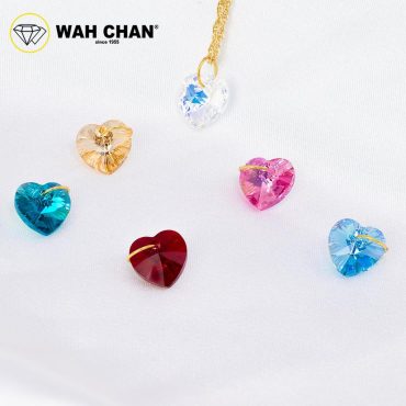 WAH CHAN 585 Gold Love Crystal Pendant with Silver 925 Necklace