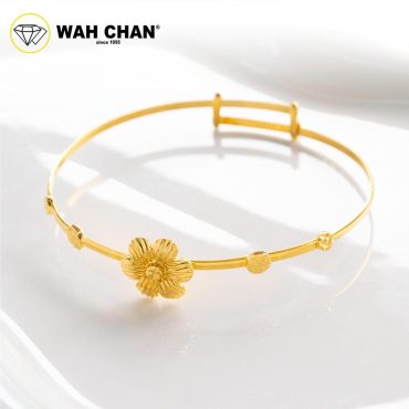 WAH CHAN 916 Gold Baby Bangle - Flower Bangle OSG1016