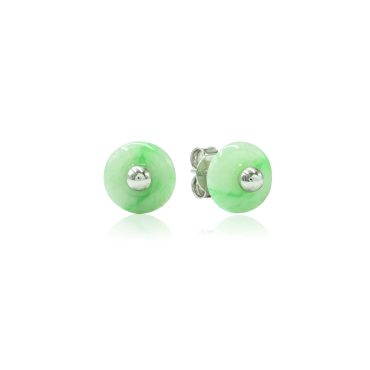 9K White Gold Green Jade Earrings (EJ00472-A01)