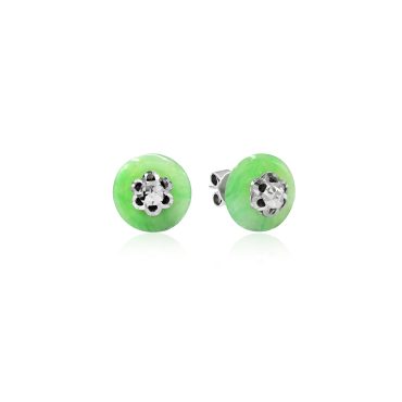 9K White Gold Green Jade Earrings (EJ00474-A01)