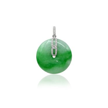 18K White Gold Diamond Green Jade Pendant  (PJ02900-A01)