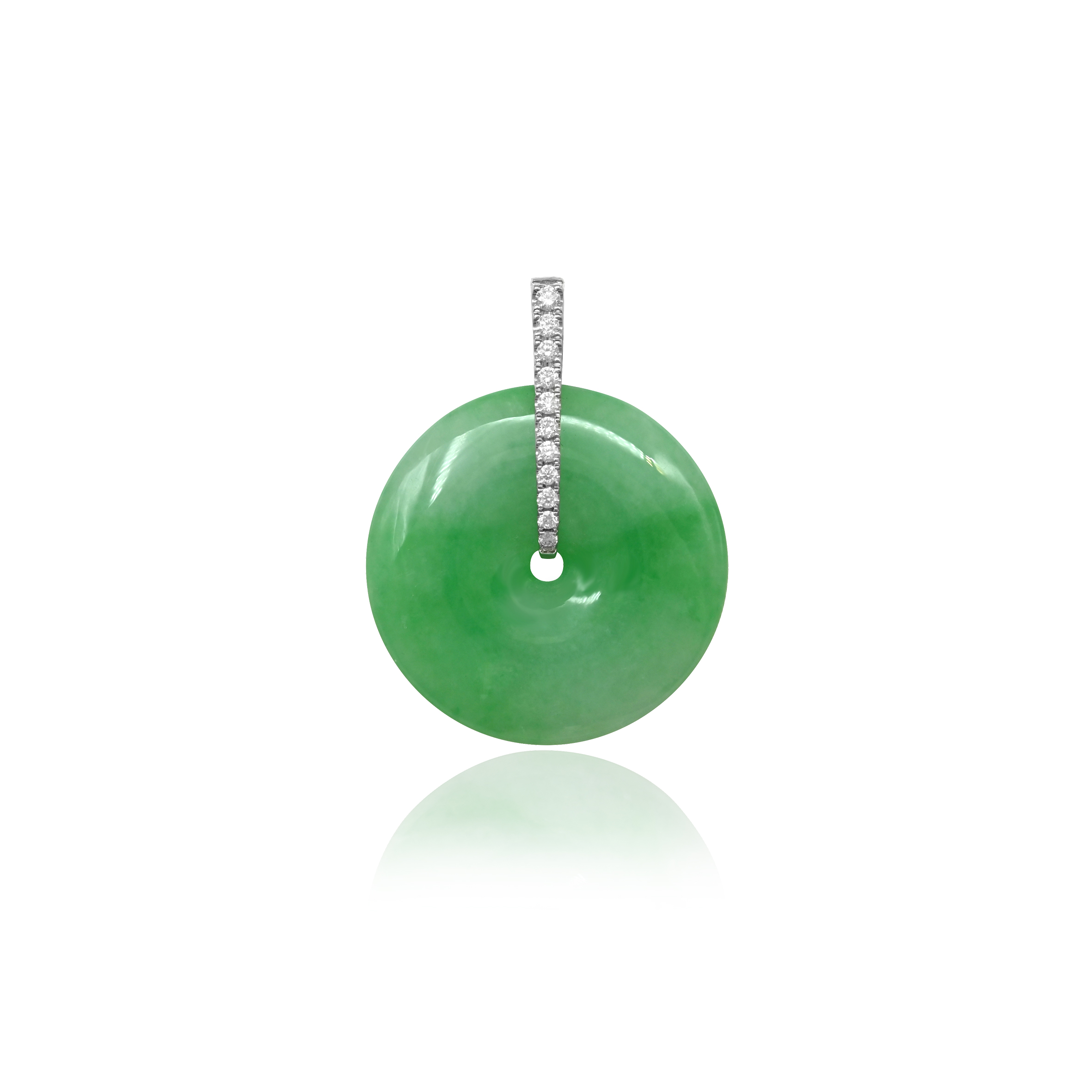 18K White Gold Diamond Green Jade Pendant (PJ02901-A01)