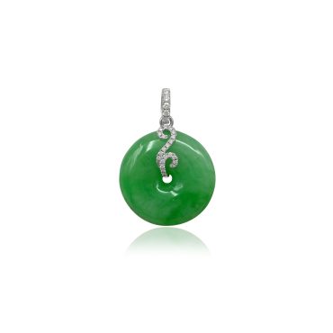 18K White Gold Diamond Green Jade Pendant  (PJ02902-A01)
